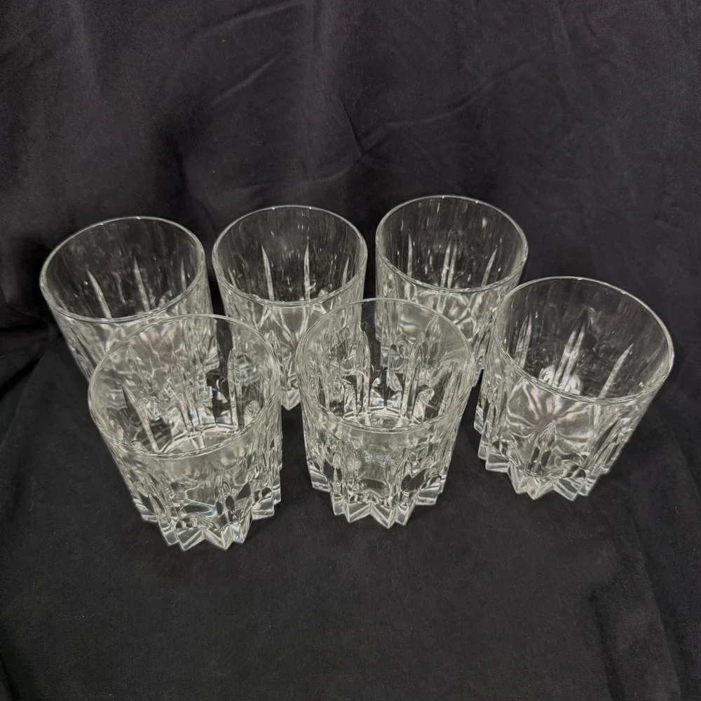 Set of 6 Vintage Clear Cut Glass Whiskey Rocks Glasses Starburst Base 10oz